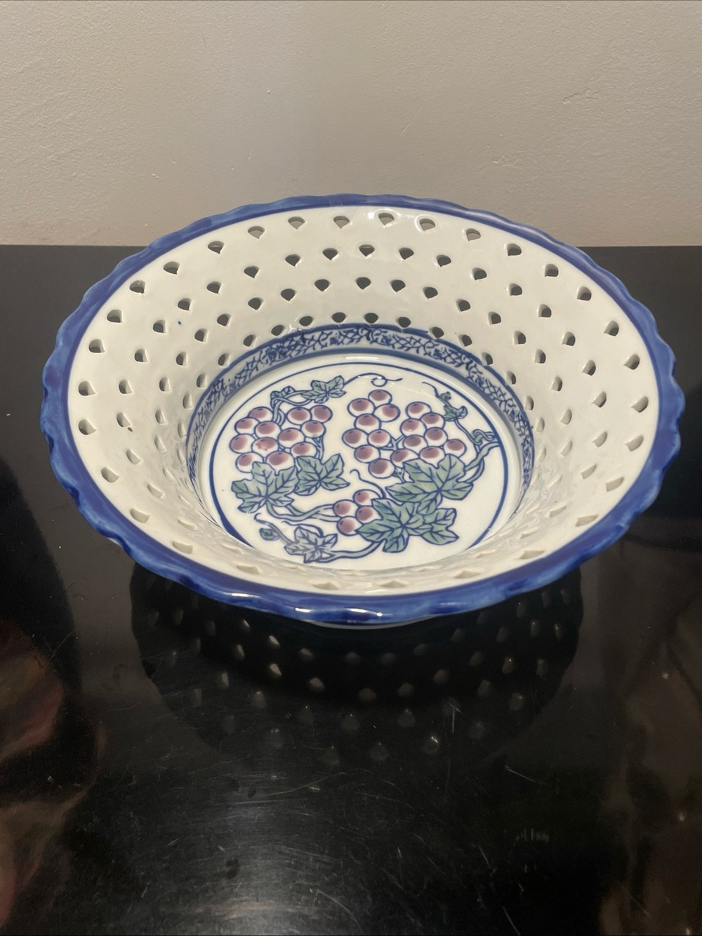 Vintage Porcelain Fruit Bowl With Grape Design Made In China
